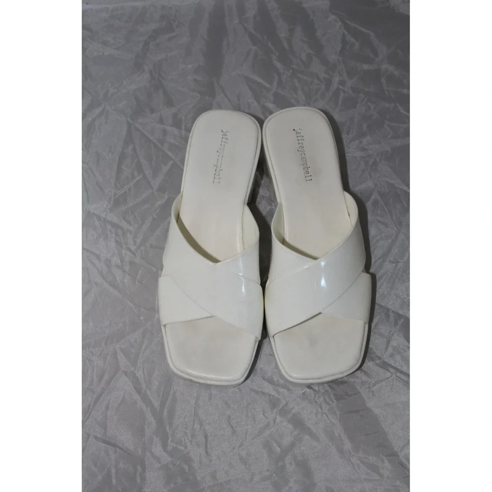 Jeffrey Campbell White‎ Platform Slide Sandals Criss-Cross Block Heel Size 9